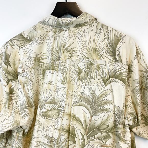 Tori Richard Mens Size L Cotton Button Hawaiian Shirt Palm Trees Green Beige - Picture 5 of 7